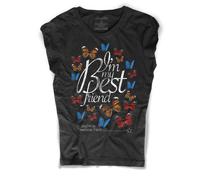T-shirt donna nera I'M MY BEST FRIEND farfalle farfalla butterfly colorful