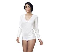 T-SHIRT DONNA NOTTINGHAM M/L CON PIZZO MACRAME ART TL18W LANA COTONE TAGLIE E COLORE A SCELTA (7, BIANCO)