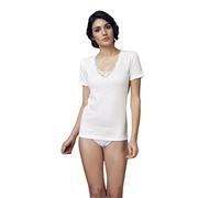 T-SHIRT DONNA NOTTINGHAM M/M CON PIZZO MACRAME ART TM18W LANA COTONE MISURA E COLORE A SCELTA (4, BIANCO)