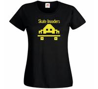 T-Shirt Donna Skate Invaders Vintage Retro Game Space Invader Maglietta