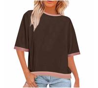 T-Shirt Donna Stampa Due Toni Girocollo Maniche Estate Larga Elegante Curvy Camicia con Maniche Lunga in Tinta Unita Leggera e Comoda Camicetta da Donna alla Moda Camicie da Spiaggia