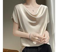 T-shirt donna stile contemporaneo in raso di seta con scollo a V e maniche corte