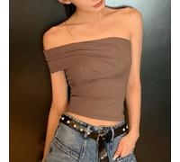 T-shirt donna tinta unita spalle scoperte slim manica corta moda vintage hot gir