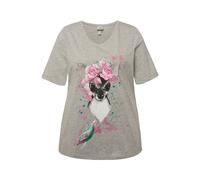 T-shirt donna Ulla Popken taglie forti fiori cervo classico scollo a V