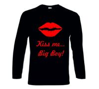 T-shirt donna uomo manica lunga bianca nera scritta KISS ME BIG BOY