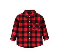 T Shirt Escavatore Giacca Plaid a maniche lunghe Button Down Shacket Baby Ragazzi Ragazze Top Coat Outwear T Shirt Ragazzi Scollo a V, Colore: rosso, 18-24 Mesi