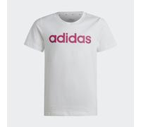 adidas Bambina Essentials Linear Logo Cotton Slim Fit Tee, White/Semi Lucid Fuchsia, 14-15 Years