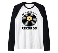 T-Shirt estetica Vintage per Amanti della Musica con Dischi in Vinile retrò Maglia con Maniche Raglan