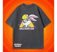 T-shirt estiva da donna a maniche corte, con classica grafica di coniglio cartoni animati e slogan ispiratore, unione di stile e-girl dolce e cool e estetica vintage americana, pratica sia per abbinam