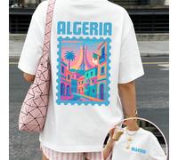 T-shirt estiva da donna con stampa "Algeria", maniche corte, realizzata in puro cotone, stile retrò americano, t-shirt casual per tutti i giorni, perfetta per un'atmosfera vacanziera, adatta per l'uso