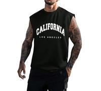 T-shirt estiva da uomo, senza maniche, per allenamento, traspirante, sportiva, girocollo, in cotone, tinta unita, con schiena a Y, stampa con lettere, vestibilità larga, senza maniche (nero, M)