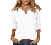 T-shirt estivi da donna - Maniche 3/4 - Collo a V - Tunica - Camicetta a maniche tre quarti - Elegante - Casual - Tinta unita - Camicie e tuniche da donna, S