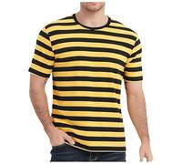 T-shirt europea a righe blu navy e strisce da uomo casual casual casual trendy confortevole commercio estero attività commerciale sport girocollo manica corta, giallo., S