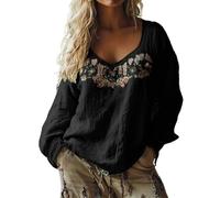 T-shirt fantasia da donna, maglietta a maniche lunghe da donna oversize, stampa top bohemien, top corto abbigliamento grande taglia loungewear ampia t-shirt 2025 nuova maglietta da esterno, Blu cielo