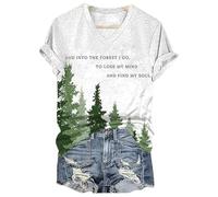 T-Shirt Femminile nella Foresta a V sul Collo Magliette Estate Topvetta Casual (Bianco XXXL) (Bianco XXXL)