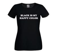 T-shirt frase BLACK IS MY HAPPY COLOR nera donna sancrata 100% cotone