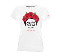 T-Shirt Frida Kahlo Ufficiale Scritta Pasión por la Vida - Maglietta Donna (Bianco, XL)