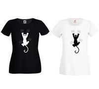 T-shirt Gatto gatta cat occhi graffi micio donna ottimo cotone bianca o nera