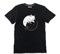 T-shirt Gatto Tao Yin e Yang nera gattini teneri idea regalo Meuw nera cotone