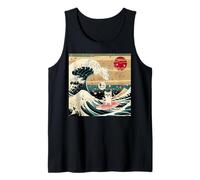 T-Shirt Giapponese Bruh Great Wave Cat Giappone retrò Canotta