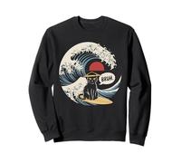 T-Shirt Giapponese Bruh Great Wave Cat Giappone retrò Felpa