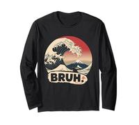 T-Shirt Giapponese Bruh Great Wave Cat Giappone retrò Maglia a Manica