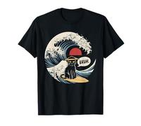 T-Shirt Giapponese Bruh Great Wave Cat Giappone retrò Maglietta