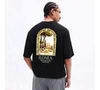 T-shirt girocollo a maniche corte con grafica vintage della città antica di Roma, stampa di architettura italiana, casual, adatta per l'estate e le vacanze L,M,S,XL,XSLetterePoliestere
