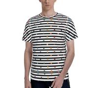T-shirt girocollo a maniche corte con stampa a pois arcobaleno a righe bianche e nere alla moda casual estate comoda uso quotidiano, Nero , L