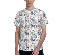T-shirt girocollo a maniche corte con stampa di cactus alpaca, alla moda, casual, estiva, comoda per l'uso quotidiano, Nero , 3XL
