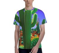 T-shirt girocollo a maniche corte con stampa di cactus deserto, alla moda, casual, estiva, comoda per l'uso quotidiano, Nero , 3XL