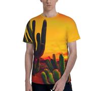 T-shirt girocollo a maniche corte con stampa di cactus nel deserto, alla moda, casual, estiva, comoda per l'uso quotidiano, Nero , 3XL