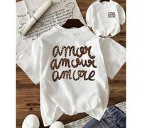 T-shirt girocollo a maniche corte da donna in stile street style estivo, con design leopardato "Amor Amour Amore", 100% cotone per un comfort tutto il giorno, essenziale moda primavera/estate, scelta 