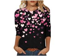 T-shirt girocollo con maniche a 3/4 per donne junior con stampa a cuore magliette casual comode magliette base layer magliette primavera estate autunno pullover top camicetta taglie forti pigiama top