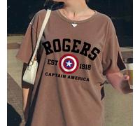 T-shirt girocollo da donna in cotone con marchio condiviso Marvel, stampa dello scudo del capitano, top versatili da donna per la primavera e l'estate, top a maniche corte da donna morbidi e traspiran