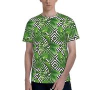 T-shirt girocollo da uomo a maniche corte con stampa di piante tropicali con foglie verdi di palma, elegante, casual, estiva, varie occasioni da indossare, Nero , XL