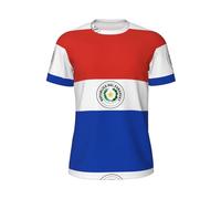 T-shirt girocollo da uomo con stampa bandiera del Paraguay, maniche corte in rete traspirante, maglietta casual, per corsa e palestra, Nero , XL