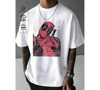 T-shirt girocollo da uomo in cotone con marchio condiviso Marvel, stampa Bishop Deadpool, top versatili da uomo per la primavera e l'estate, top bianchi a maniche corte da uomo morbidi e traspiranti S