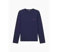 T-Shirt Girocollo Manica Lunga Cotone Puro Cotone Uomo Blu M, Blu, M