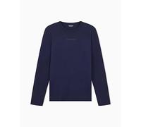 T-Shirt Girocollo Manica Lunga Piquet Elasticizzato Uomo Blu M Fit, Blu, M