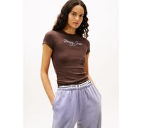 T-shirt girocollo, maniche corte, logo Marrone M Tinta unita