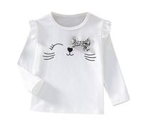 T-Shirt Girocollo Morbida per Bambini Tops T-Shirt a Maniche Lunghe con Stampa Basic Comfort per Ragazze Lupetto Azzurro