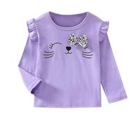 T-Shirt Girocollo Morbida per Bambini Tops T-Shirt a Maniche Lunghe con Stampa Basic Comfort per Ragazze Maglia della