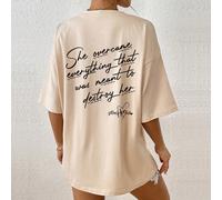 T-shirt giromanica con grafica e slogan "She Overcame Everything That Was Meant To Destroy Her", magliette da donna L,M,S,XL,XS,XXSsloganTessuto