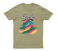 T-shirt grafica colorata pennellata albero di Natale stampa leopardata...