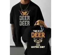 T-shirt grafica con stampa "caccia al cervo", da uomo con stampa fronte-retro, alla moda, casual, scollo tondo, 220 g/m², puro cotone (1 pezzo) T-shirt da uomo alla moda in cotone con stampa fronte-re
