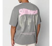 T-shirt grafica da uomo regular con design di cactus e testo rosa, manica corta in cotone, casual, streetwear estivo L,M,S,XL,XSGrafico,Lettere,PianteTessuto in maglia