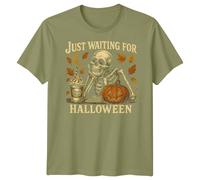 T-shirt grafica Just Waiting For Halloween Skeleton Halloween da uomo donna