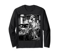 T-shirt grafica ragazza sexy - Sexy ragazza bionda & auto esotica B & W Maglia a Manica