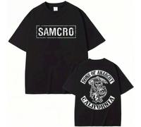 T-shirt grafica Sons of Anarchy SAMCRO per uomo e donna - T-shirt oversize in cotone nero con logo del club di motociclisti bianco sbiadito, stile casual streetwear hip-hop rock, comfort per tutto l'a